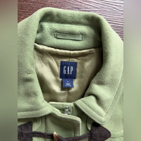 GAP Y2K apple green wool blend duffle coat toggle buttons preppy women’s L EUC - Picture 7 of 16